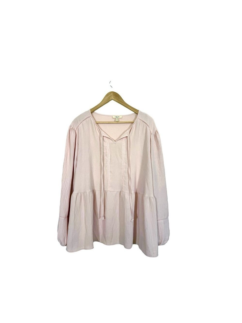 Como Blu Peasant Boho Cottage Top Plus Sz 2X Pink Blush Stretch Feminine Flowy